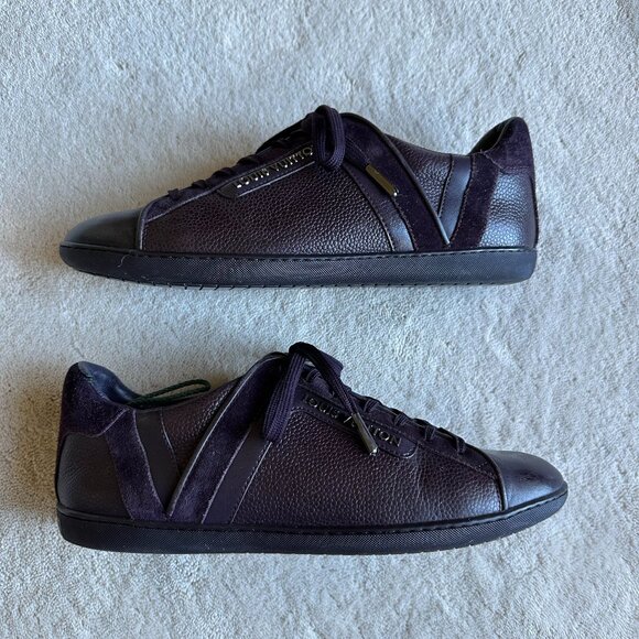 Authentic LOUIS VUITTON Dark Brown Leather LOW-TOP SNEAKERS Size 7.5 LV8.5 US